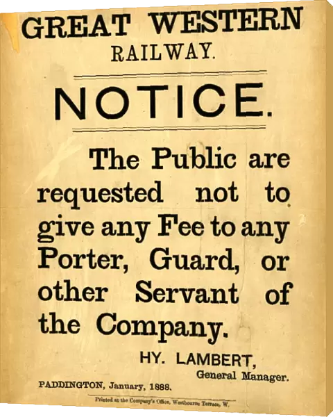 GWR Notice, 1888