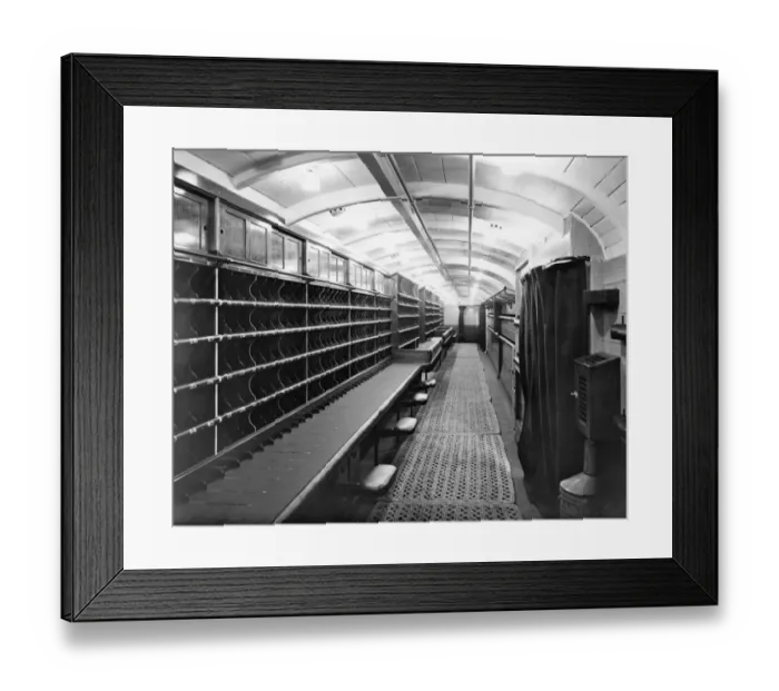 Framed Print : Interior of Post Office Sorting Van, 1937 Framed Print : Interior of Post Office Sorting Van, 1937