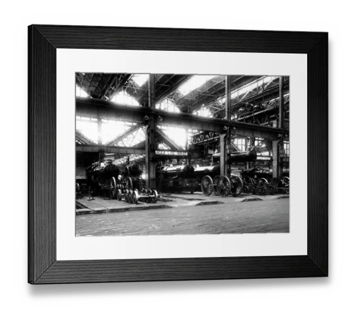 Framed Print : Steam locomotives undergoing repair in A Shop in 1957