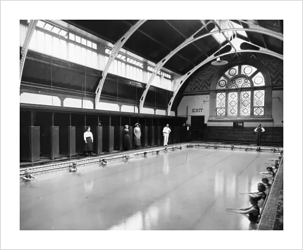 Female swimmers at the GWR Medical Fund Society small swimming baths (Milton Rd), c1900
