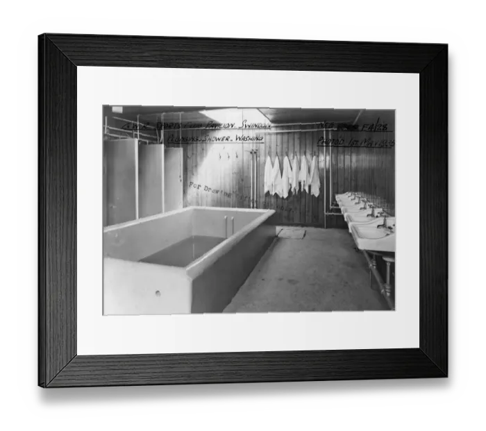Framed Print : Plunge pool, showers and washing facilities at the GWR Sports Pavilion, Swindon, 1935 Framed Print : Plunge pool, showers and washing facilities at the GWR Sports Pavilion, Swindon, 1935