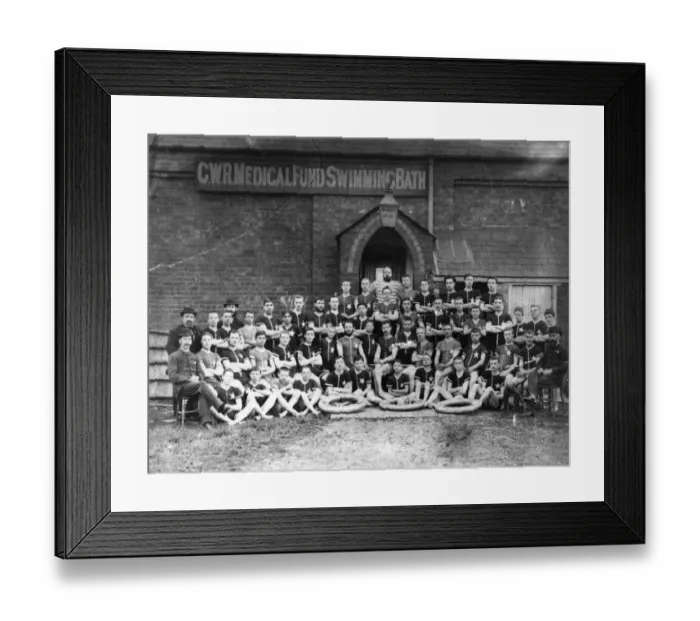 Framed Print : Swimmers from the GWR Medical Fund Society swimming baths (situated within the Works), c1880s Framed Print : Swimmers from the GWR Medical Fund Society swimming baths (situated within the Works), c1880s