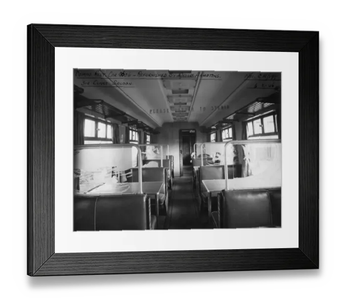 Framed Print : Carriage No. 9606, Composite Restaurant Car, 3rd Class Saloon, 1946