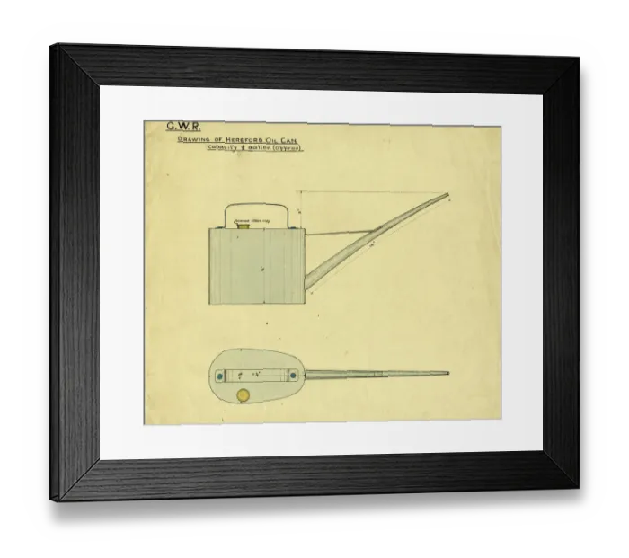 Framed Print : Drawing for a GWR oil can