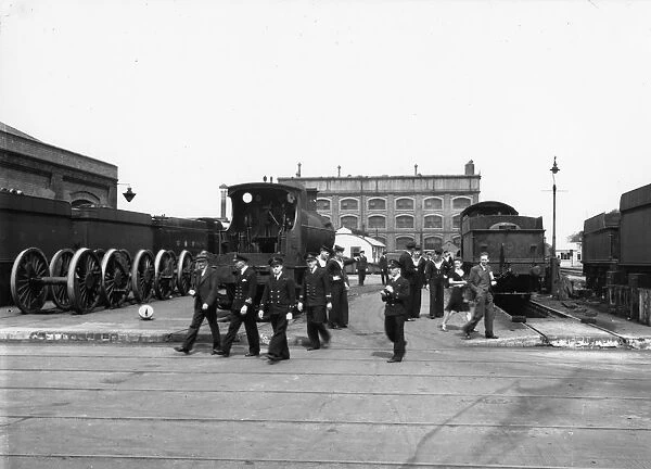 Australian officers and sailors on a visit to Swindon Works, 1945