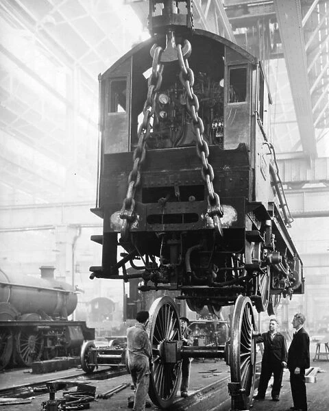 AW Wheel Shop, 1947. Re-wheeling of a locomotive
