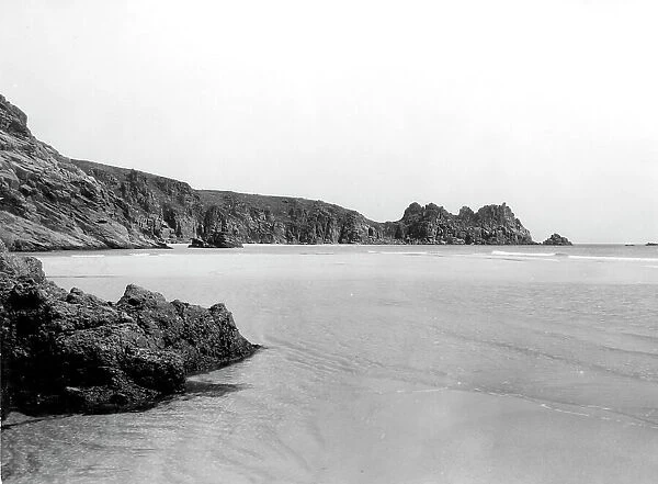 The Beach and Cliffs at Porthcurno, Cornwall, 1928