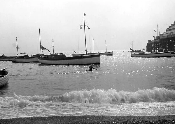 Boats at Teignmouth Pier, Devon, Summer 1933
