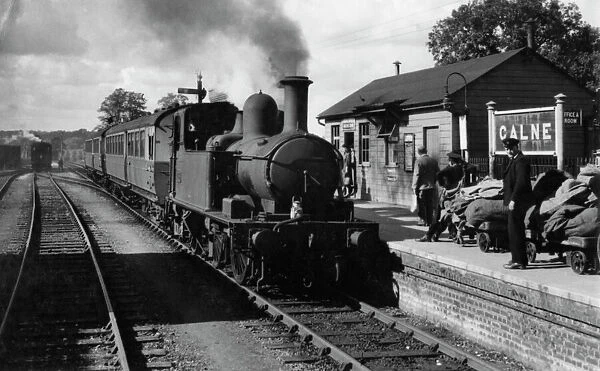 Calne Station, 1948. This photograph was taken in 1948 and shows 0-4-2 tank locomotive No