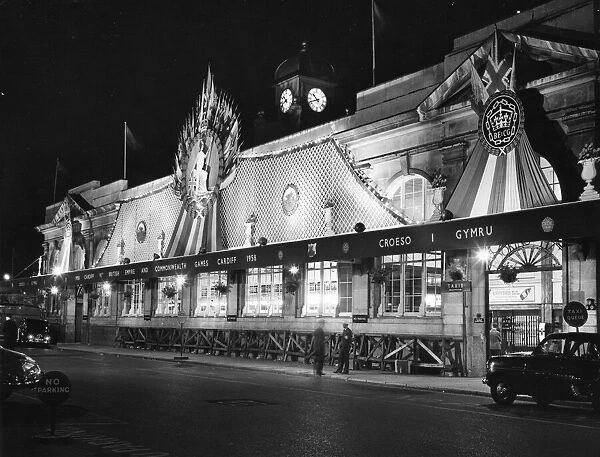 Cardiff Station Decorations for Commonwealth Games, 23rd July 1958