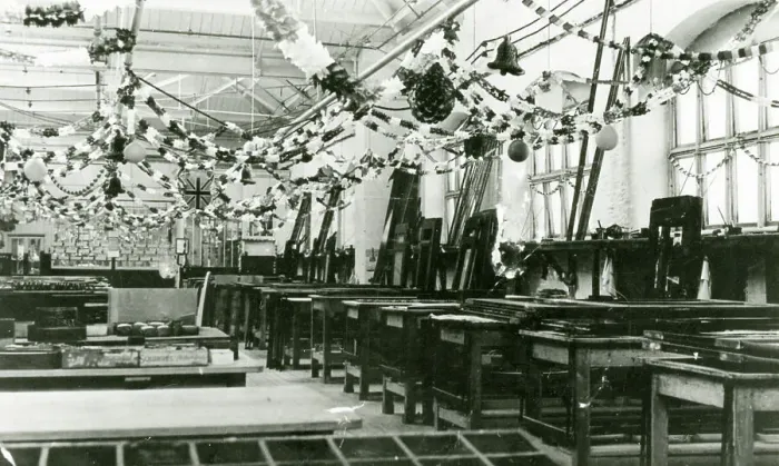Framed Print : Christmas in No 9 Carriage Trimming Shop, 1938