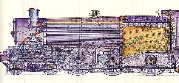 Colour cross-section plan of Castle Class Locomotive, c.1923