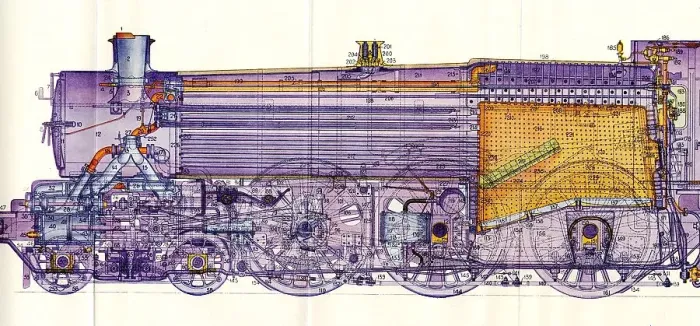 Framed Print : Colour cross-section plan of Castle Class Locomotive, c. 1923 Framed Print : Colour cross-section plan of Castle Class Locomotive, c. 1923