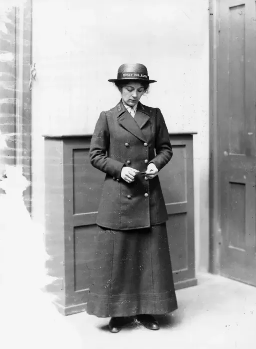 Framed Print : Female Ticket Collector, c. 1918 Framed Print : Female Ticket Collector, c. 1918