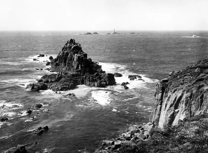 Framed Print : Lands End and Longships Lighthouse, Cornwall, c. 1950