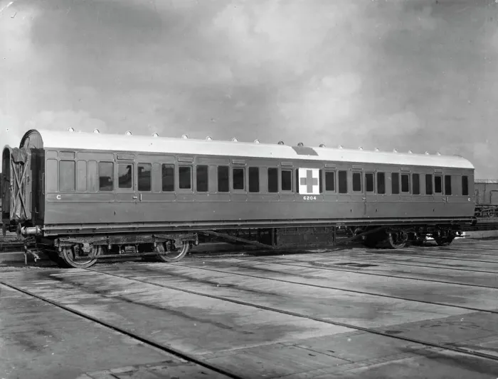 Framed Print : LMS coach no. 6204 converted to an ambulance train car, 1939