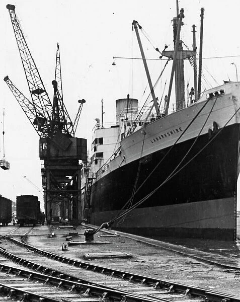 Newport Docks, 1950. S.S Lanarkshire loading material for Australia