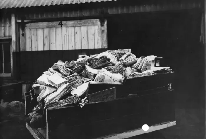 Framed Print : A paper recycling cart outside the General Stores at Swindon Works, 1941