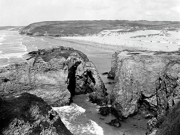 The Rocks and Beach at Perranporth, Cornwall, 1933