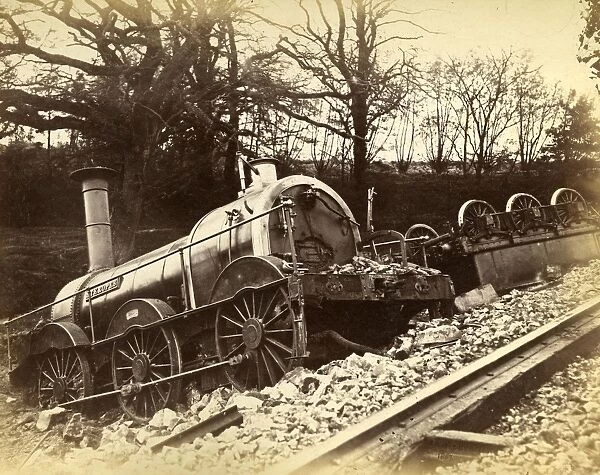 Steropes, 1857. 0-6-0 goods engine, built 1848. Seen here involved in a derailment