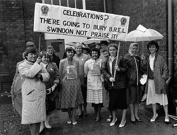 Women protesting against the closure of Swindon Works, 1985