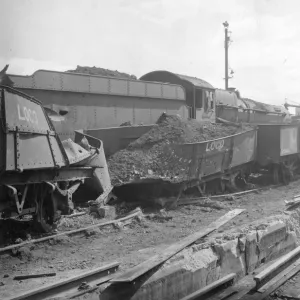 Air raid damage to goods wagons at Newton Abbot Station in 1940