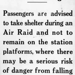 Air Raid notice, issued to passengers in 1940 Air Raid notice, issued to passengers in 1940