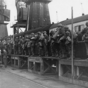 American troops boarding a train at Swansea Docks, October 1943