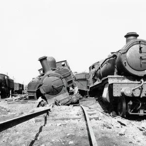 Bomb damage to locomotives at Newton Abbot Station, 1940