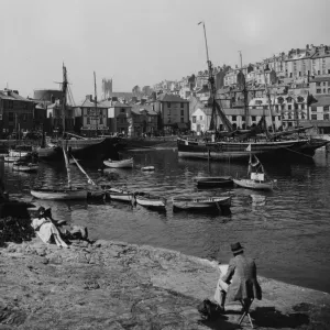 Brixham Harbour and town, Devon, c. 1930s