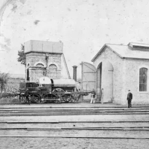 Broad Gauge Locomotive Aries seen outside Faringdon Engine Shed, c. 1865