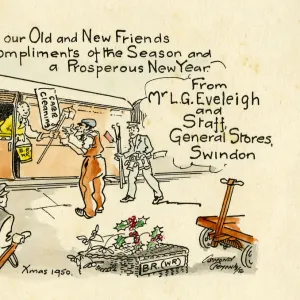 Christmas card sent by Swindon Works General Stores, 1950