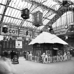 Christmas decorations at Paddington Station, 1956