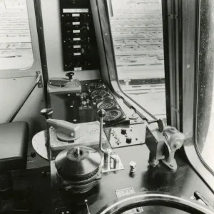 The drivers cab of Class 122 Diesel Car W55000 in 1958