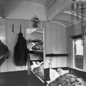 Interior of Camp Coach showing bunk beds, 1935