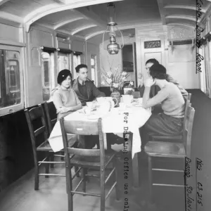 Interior of Camp Coach showing dining room, 1935