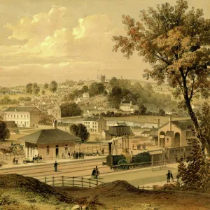 Lithograph of Bridgend Station, c. 1850