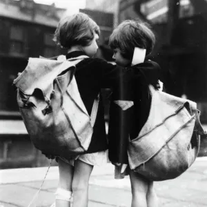 Two little girls awaiting evacuation from Paddington Station, September 1939