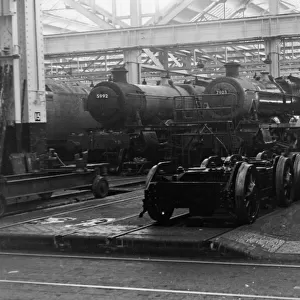Modified Hall class, 4-6-0, No. 7903 Foremarke Hall (with No. 5992 Horton Hall) at Swindon Works, July 1962