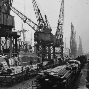 Newport Docks Print: S.S Empire Moon Unloading Timber, 1947 Newport Docks Print: S.S Empire Moon Unloading Timber, 1947