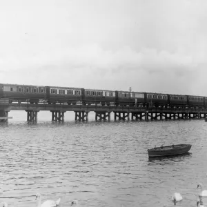 Old timber bridge spanning Radipole Lake, Weymouth, c1900