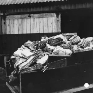 A paper recycling cart outside the General Stores at Swindon Works, 1941 A paper recycling cart outside the General Stores at Swindon Works, 1941