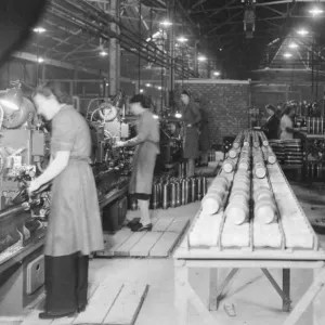 Production line for wartime shells in No. 24 Shop, Swindon Works, 1942