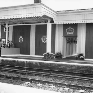 Royal Tour of Worcestershire & Herefordshire - Ledbury Station Decorations, April 1957
