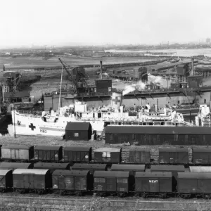 SS St Julien as a hospital ship, at Newport Docks, c. 1940