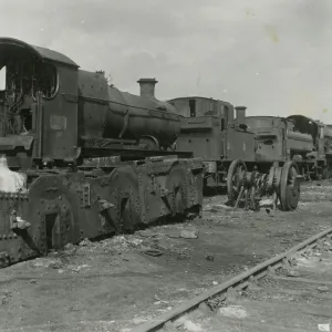 Steam locomotives waiting to be scrapped lined up in the Concentration Yard at Swindon Works in 1952