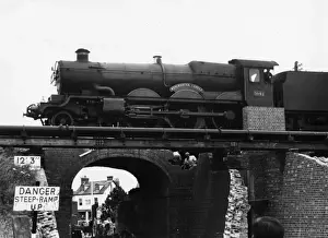 No 5042 Winchester Castle crossing Bruce Street bridges (during dismantling), Swindon, c1960