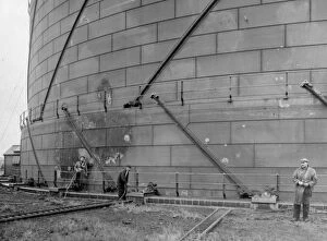 Damage Gallery: Air raid damage to the gas holder at Swindon Works, 1942
