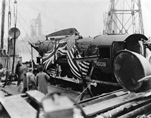 Second World War Gallery: American S160 Class 2-8-0 locomotive No. 1609 upon arrival at Newport Docks, 1942