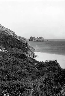 Coastline Collection: The Beach and Cliffs at Porthcurno, Cornwall, 1928